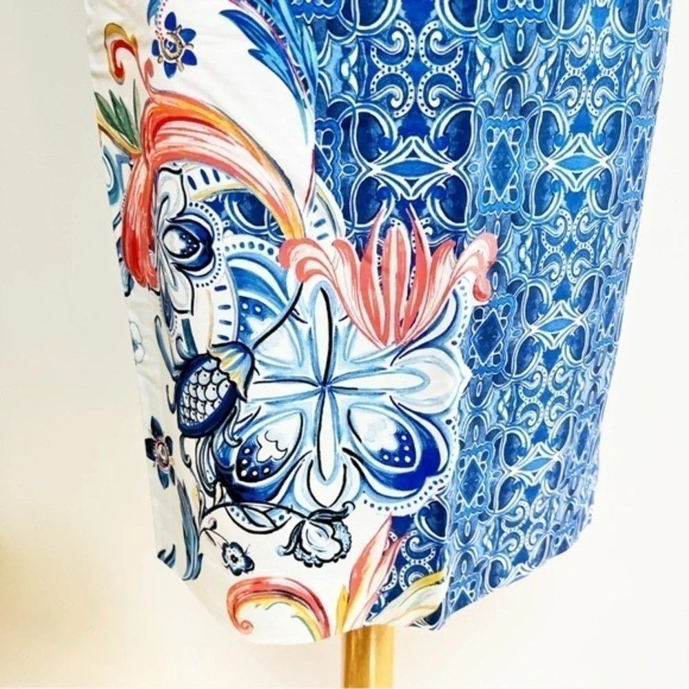 Anthropologie blue floral pencil skirt
